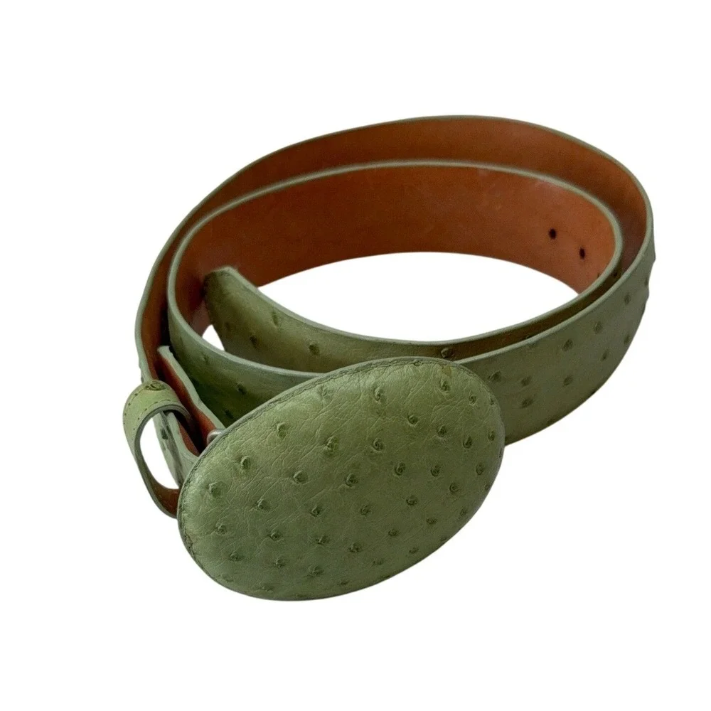 Wild West Pistachio Full Quill Ostrich Leather Belt Size 36 Handmade‎ NEW
